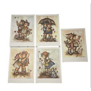 Vintage rare, lot of 5 Evans Hummel Lithograph Prints 1972 Precious Children Spr